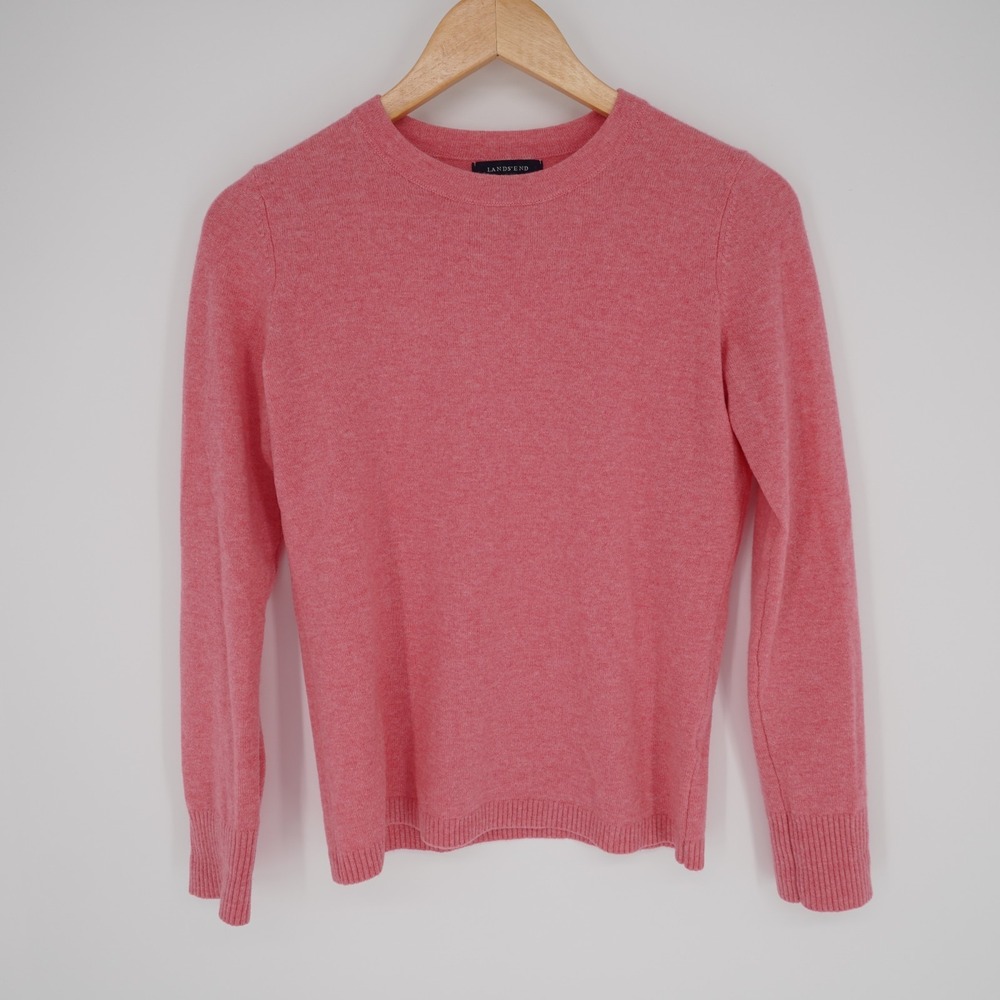 Lands End Cashmere Crew Neck Sweater Womens XS Pink Long Sleeve Classic Preppy